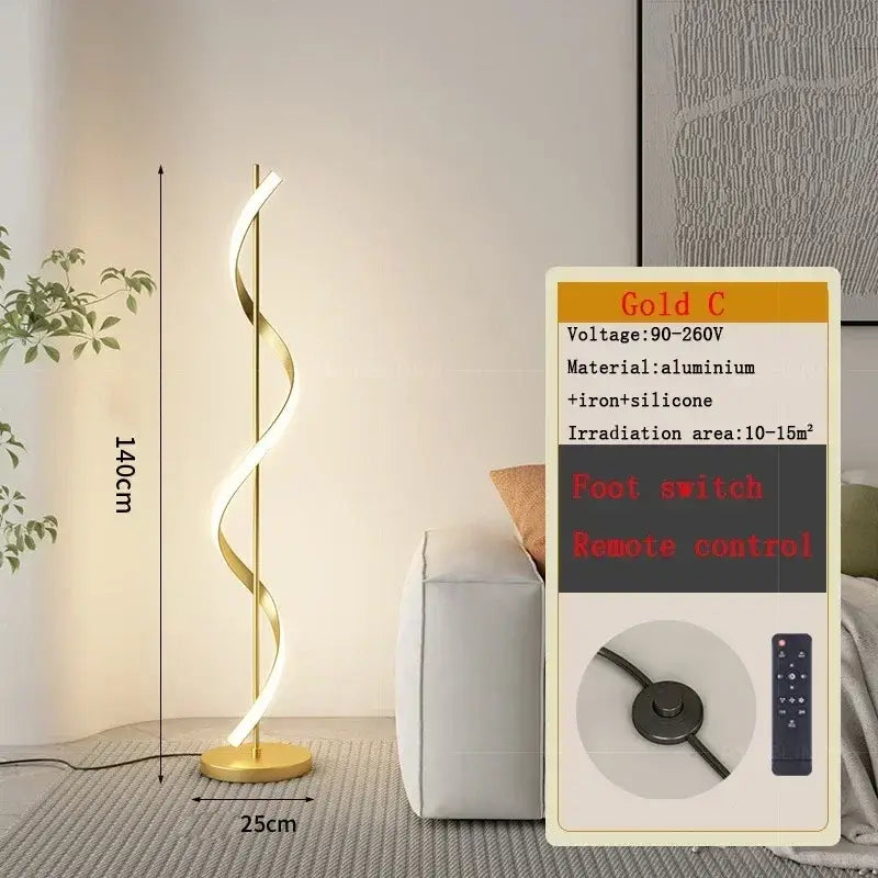 Modern gold spiral led revolve floor lamp for living room