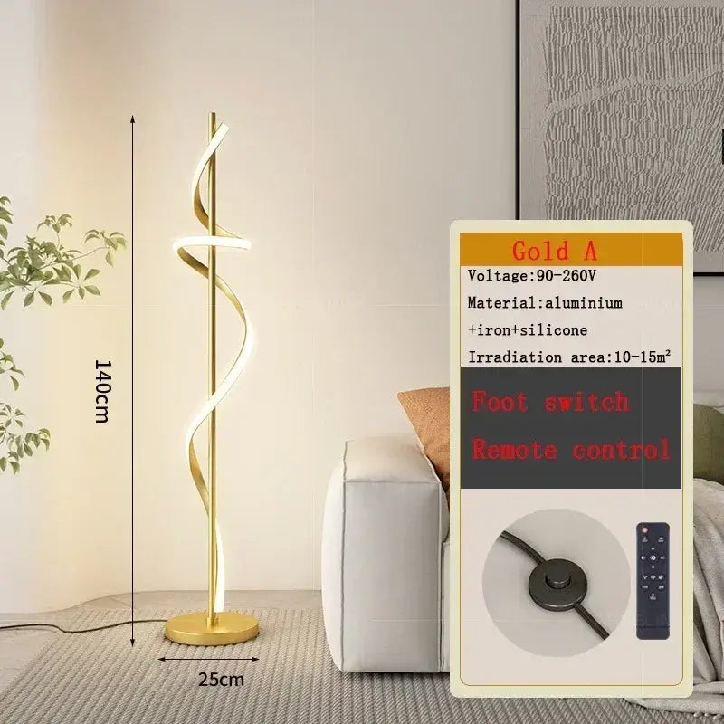 Modern gold spiral led revolve floor lamp for living room