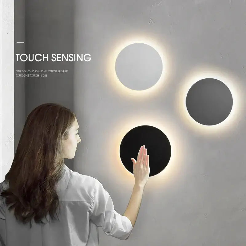 Modern black rgb round wall lights bedroom touch control lamp