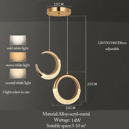 Modern gold & purple moon lamps set bedroom pendant light