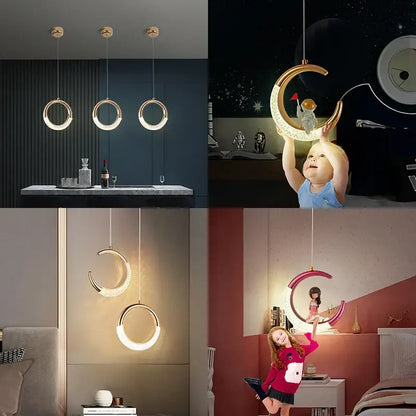 Modern gold & purple moon lamps set bedroom pendant light
