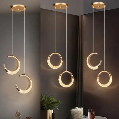 Modern gold & purple moon lamps set bedroom pendant light