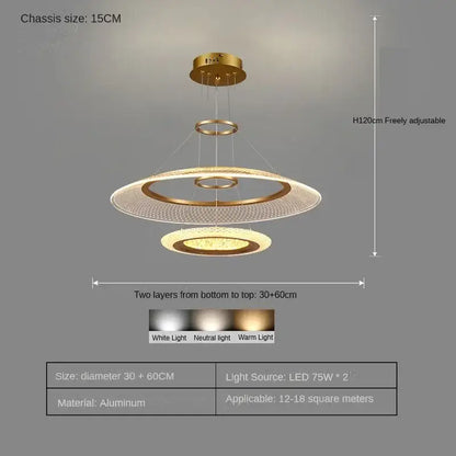 Modern gold tiered led ring ceiling chandelier for living room