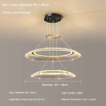 Modern gold tiered led ring ceiling chandelier for living room