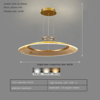 Modern gold tiered led ring ceiling chandelier for living room
