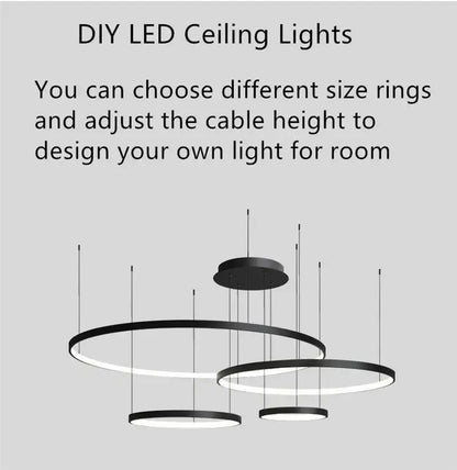 Modern black led ring chandelier living room pendant light