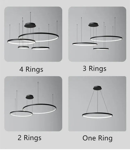 Modern black led ring chandelier living room pendant light