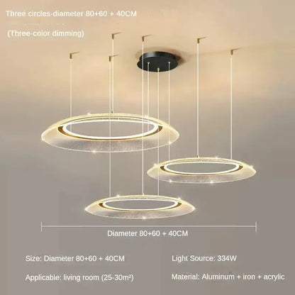 Modern gold & white woven mesh led ring chandelier living room