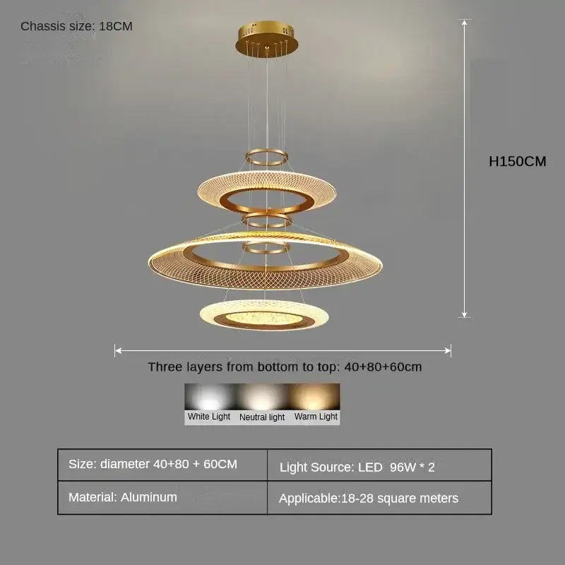 Modern gold & white woven mesh led ring chandelier living room