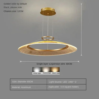 Modern gold & white woven mesh led ring chandelier living room