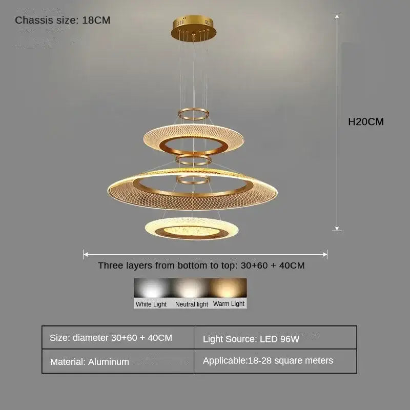Modern gold & white woven mesh led ring chandelier living room