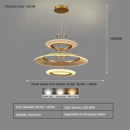 Modern gold & white woven mesh led ring chandelier living room