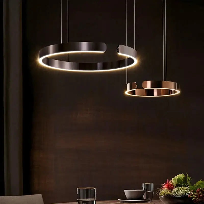 Minimalist gold & white led ring chandelier dining room pendant light