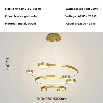Modern black led ring chandelier dining room hanging light