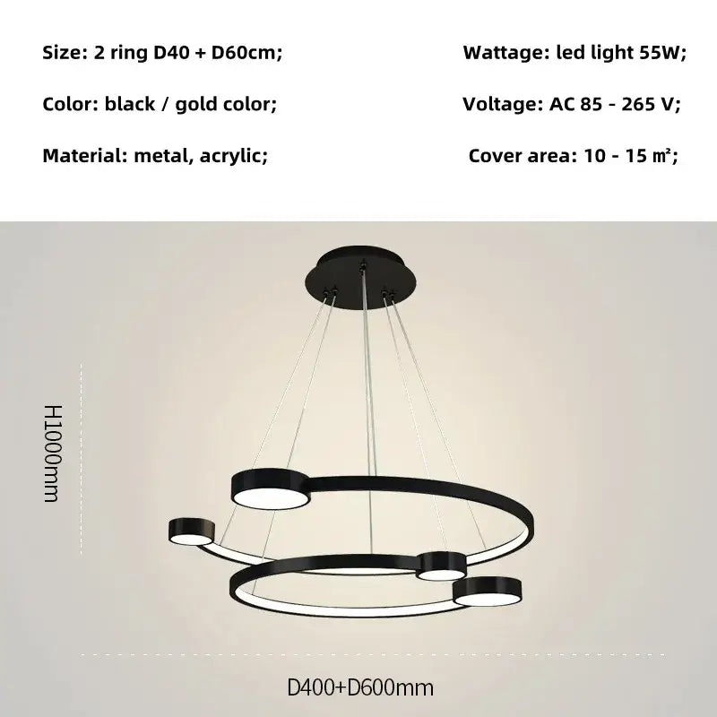 Modern black led ring chandelier dining room hanging light