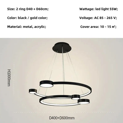 Modern black led ring chandelier dining room hanging light