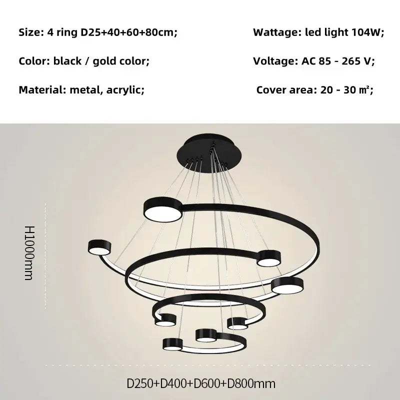 Modern black led ring chandelier dining room hanging light