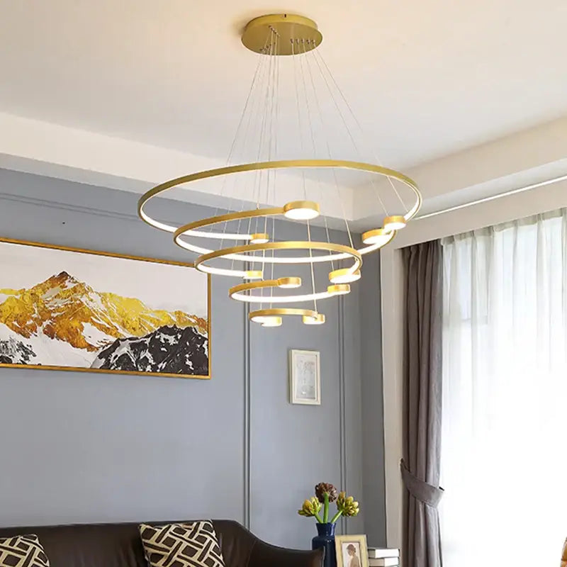 Modern black led ring chandelier dining room hanging light