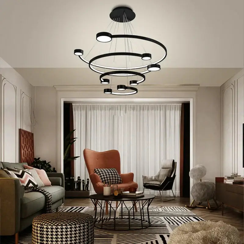 Modern black led ring chandelier dining room hanging light
