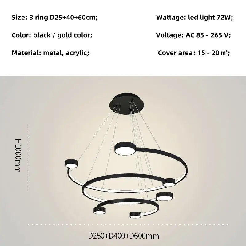 Modern black led ring chandelier dining room hanging light