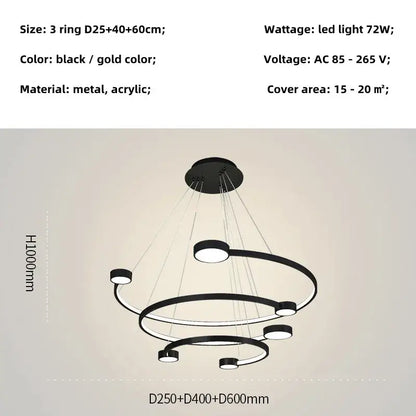 Modern black led ring chandelier dining room hanging light