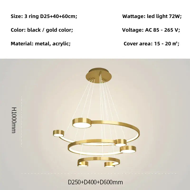 Modern black led ring chandelier dining room hanging light