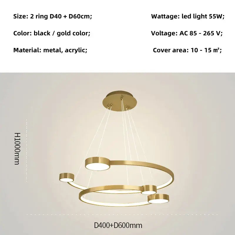 Modern black led ring chandelier dining room hanging light