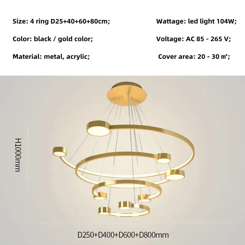 Modern black led ring chandelier dining room hanging light