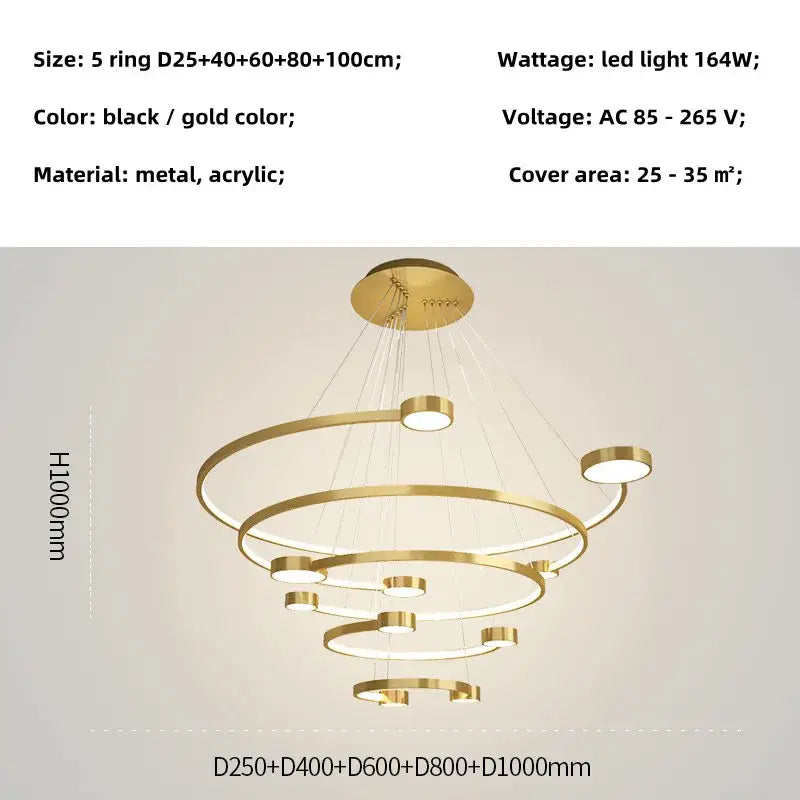 Modern black led ring chandelier dining room hanging light