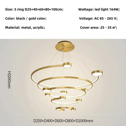 Modern black led ring chandelier dining room hanging light
