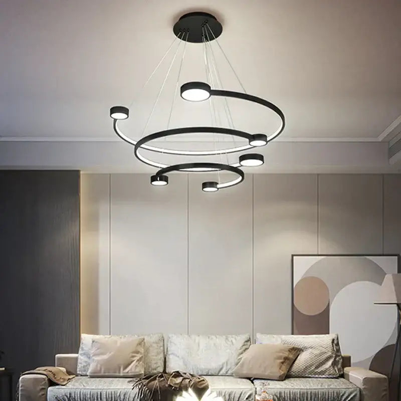 Modern black led ring chandelier dining room hanging light