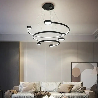 Modern black led ring chandelier dining room hanging light