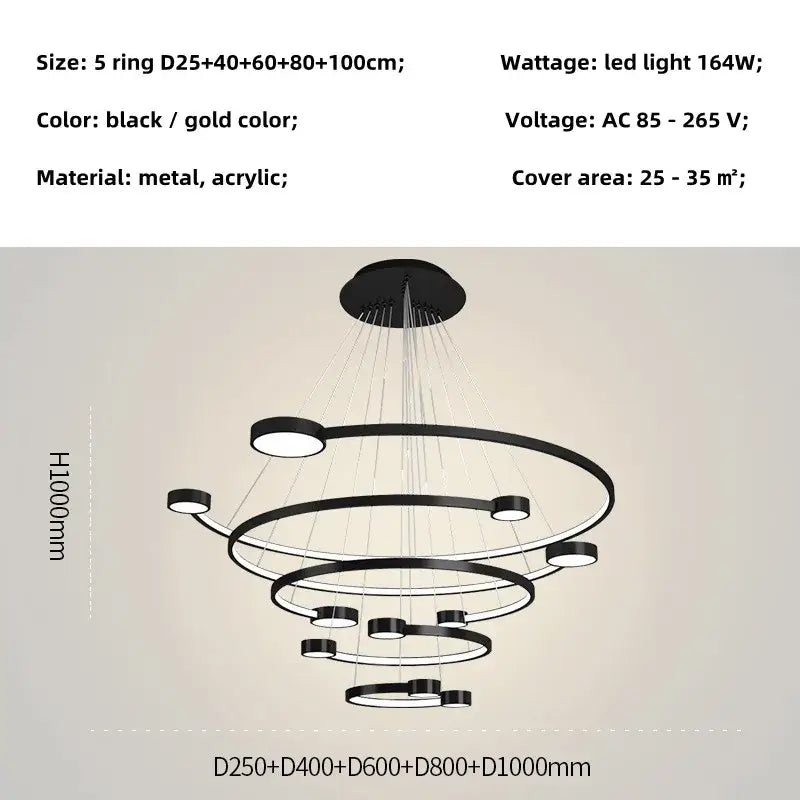 Modern black led ring chandelier dining room hanging light