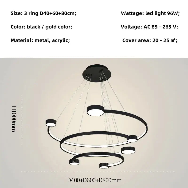 Modern black led ring chandelier dining room hanging light