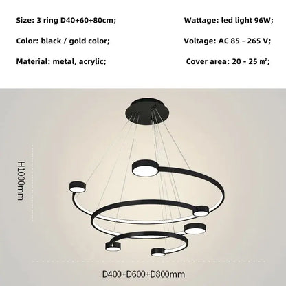 Modern black led ring chandelier dining room hanging light