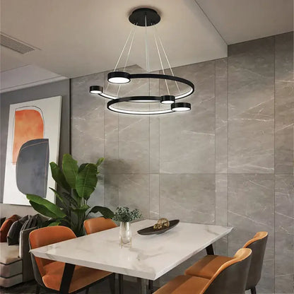 Modern black led ring chandelier dining room hanging light