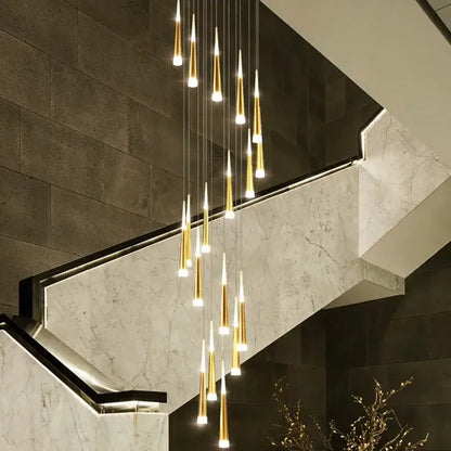 Modern gold led ring chandelier staircase cascading kitchen light