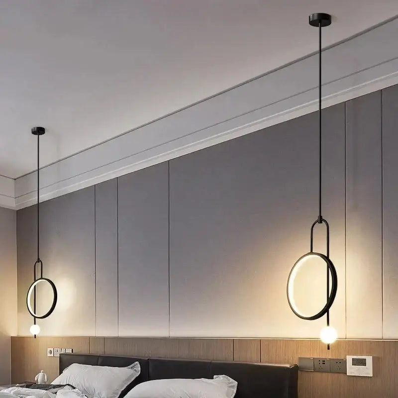 Modern black led ring pendant chandelier for dining room