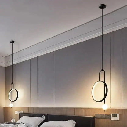 Modern black led ring pendant chandelier for dining room