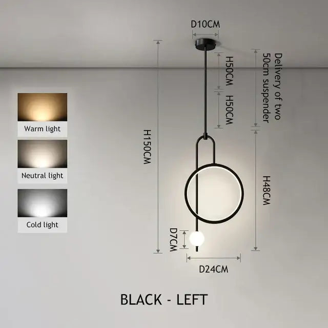 Modern black led ring pendant chandelier for dining room