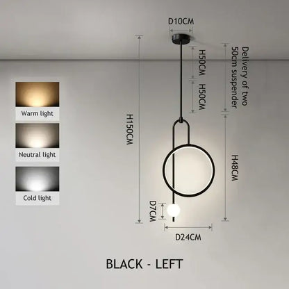 Modern black led ring pendant chandelier for dining room