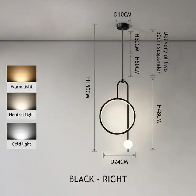 Modern black led ring pendant chandelier for dining room