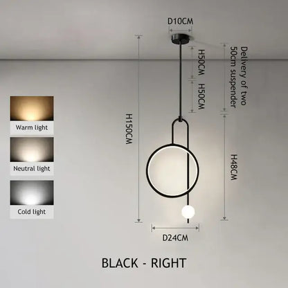 Modern black led ring pendant chandelier for dining room