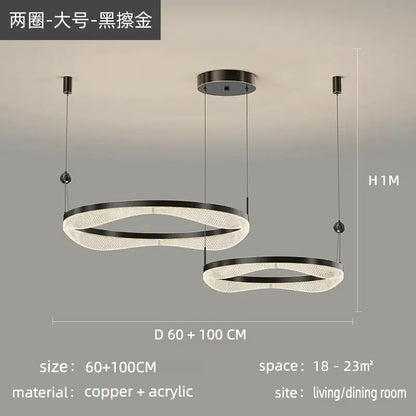 Modern gold interlocking led ring pendant chandelier living room