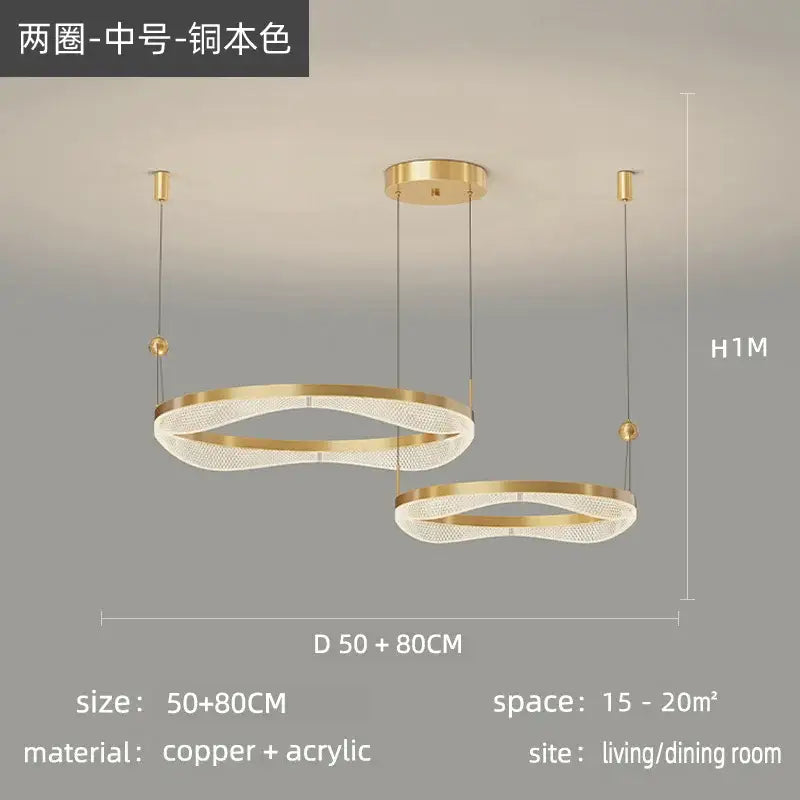Modern gold interlocking led ring pendant chandelier living room