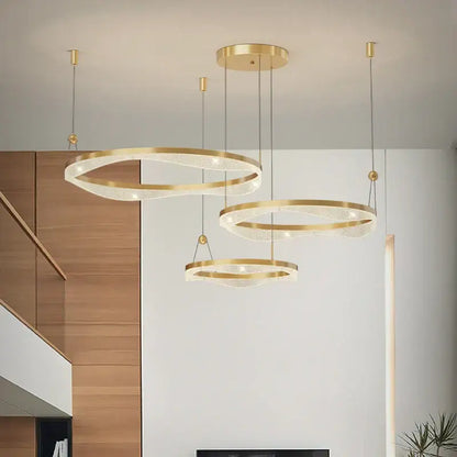 Modern gold interlocking led ring pendant chandelier living room
