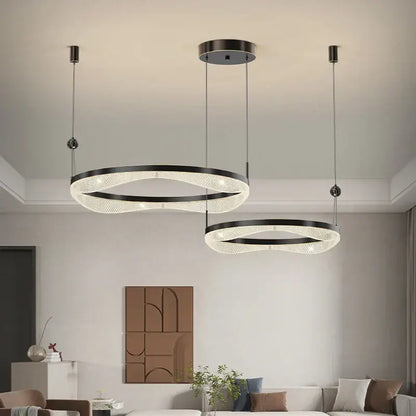 Modern gold interlocking led ring pendant chandelier living room