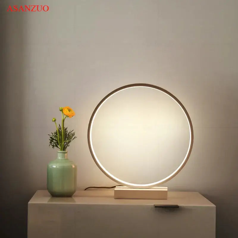 Modern twisted white led ring table lamp for bedroom lighting