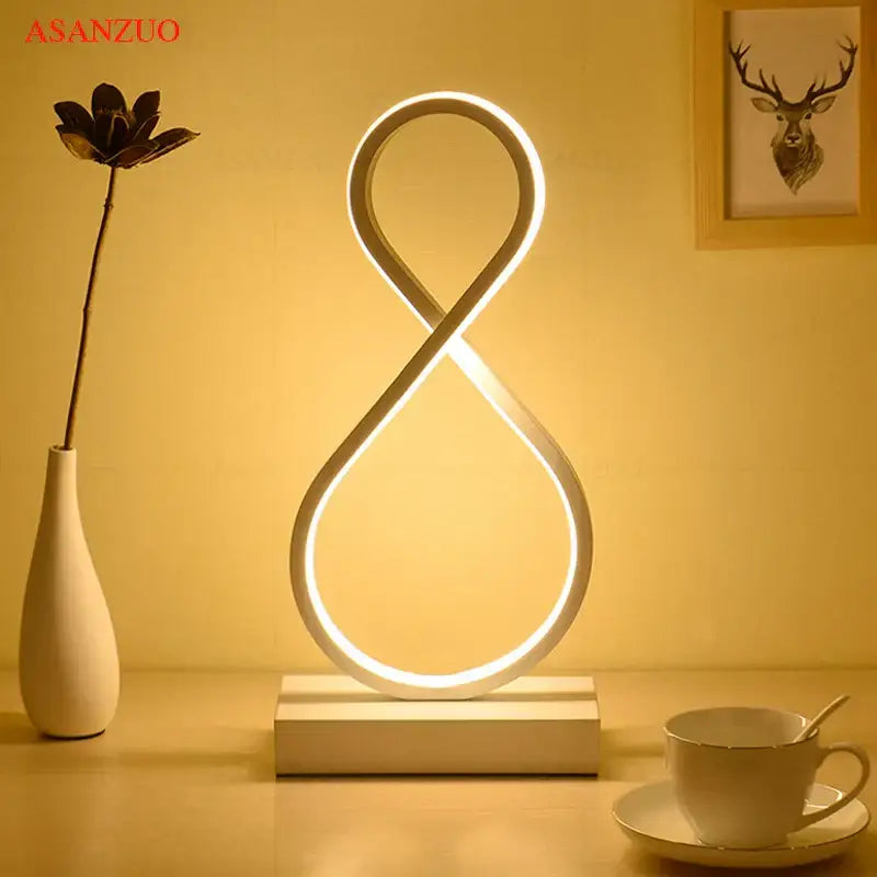 Modern twisted white led ring table lamp for bedroom lighting