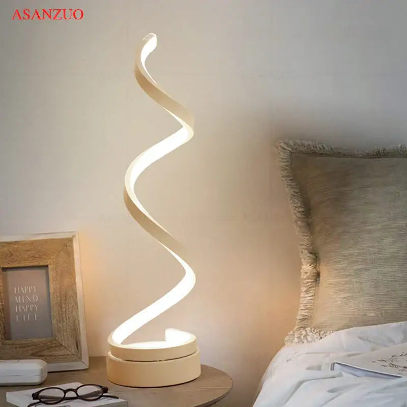 Modern twisted white led ring table lamp for bedroom lighting